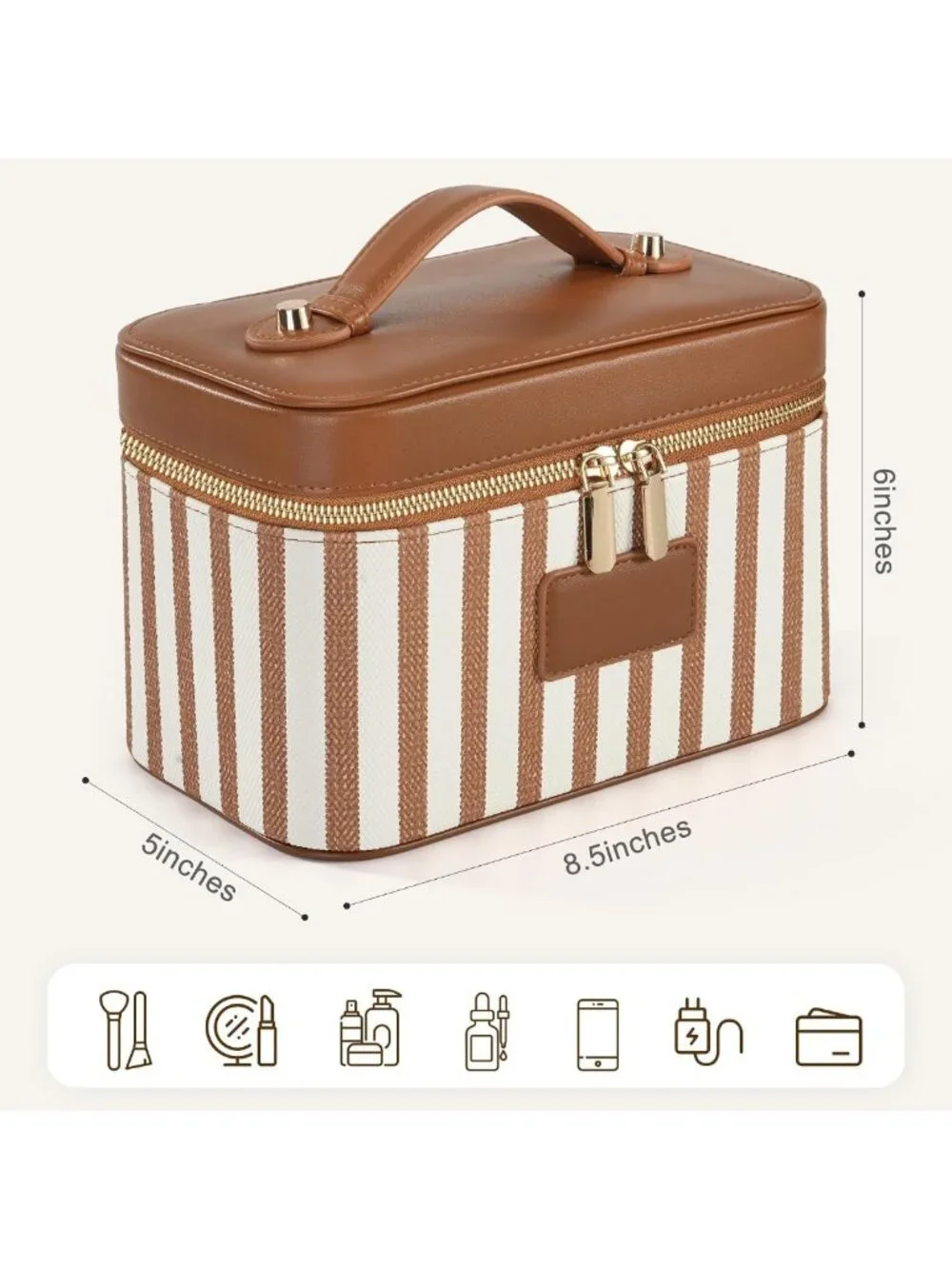 Stylish Waterproof Makeup Bag - Travel Toiletry Organizer with Brush Holder